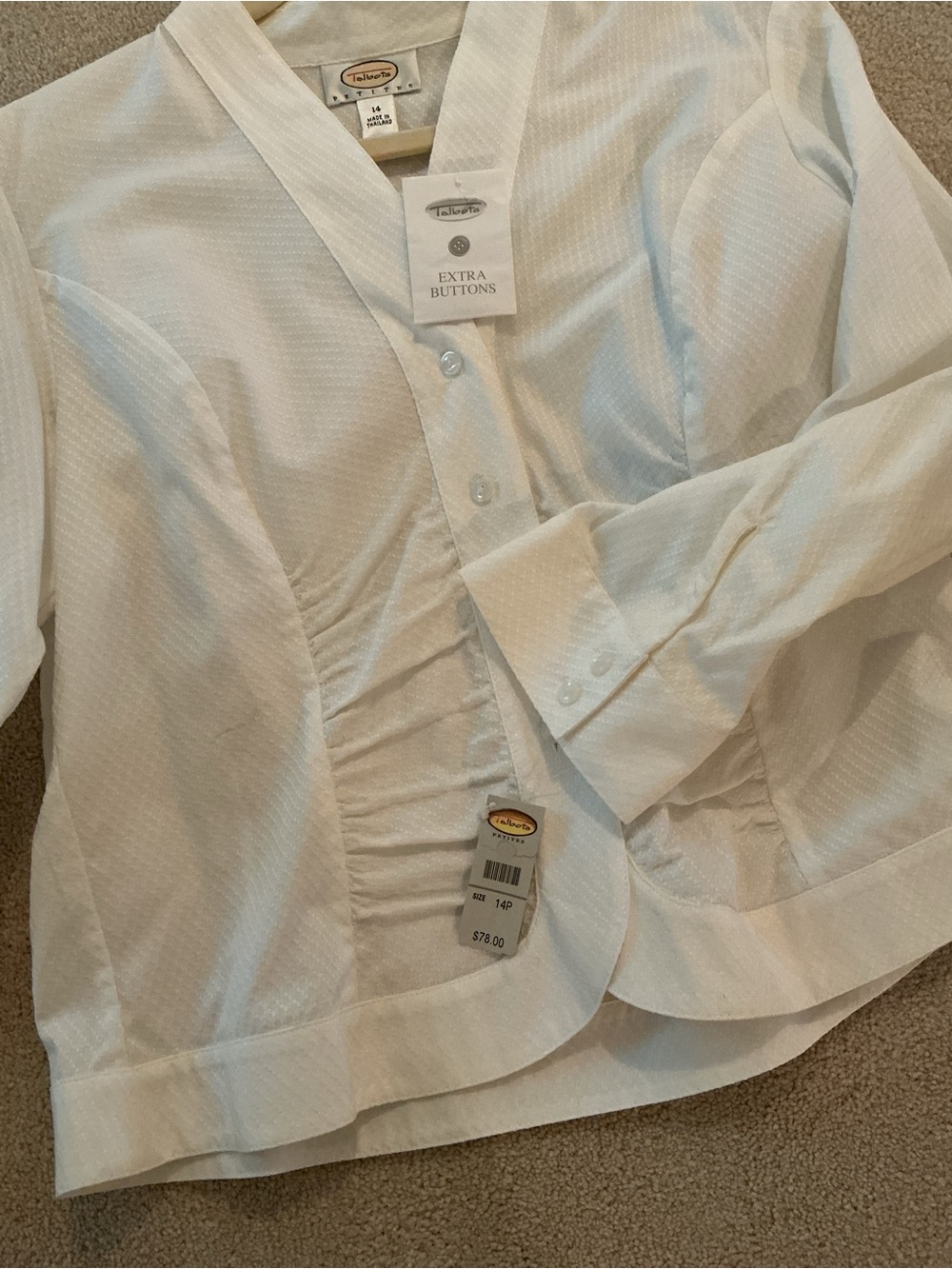 Talbots White Ruched V-Neck Button-Front Shirt - Picture 5 of 5